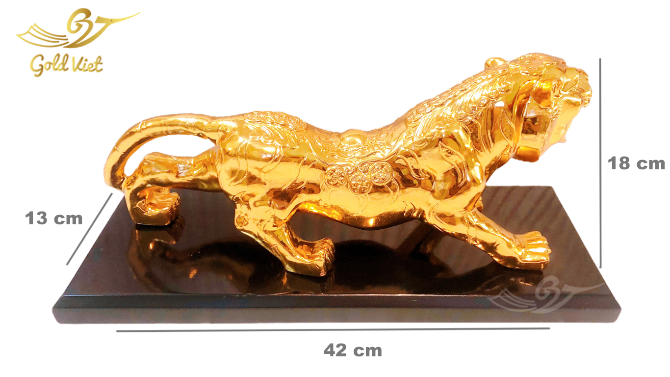 tượng hổ phong thuỷ mạ vàng 24k