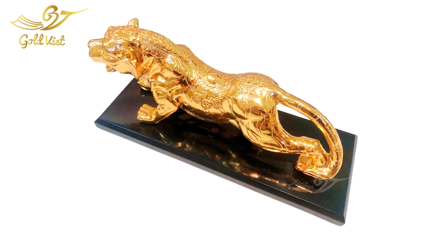 tượng hổ phong thuỷ mạ vàng 24k